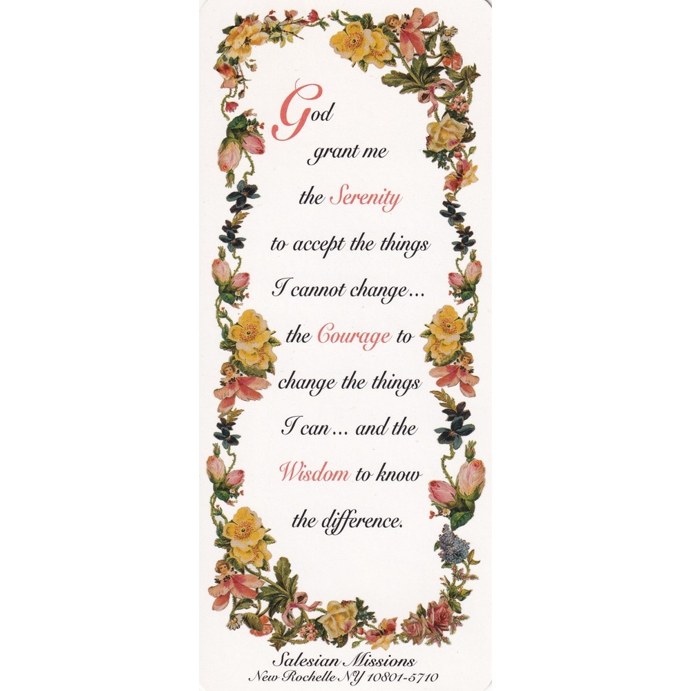 Vintage 90s Salesian Missions Serenity Prayer St Francis Floral Bookmark
